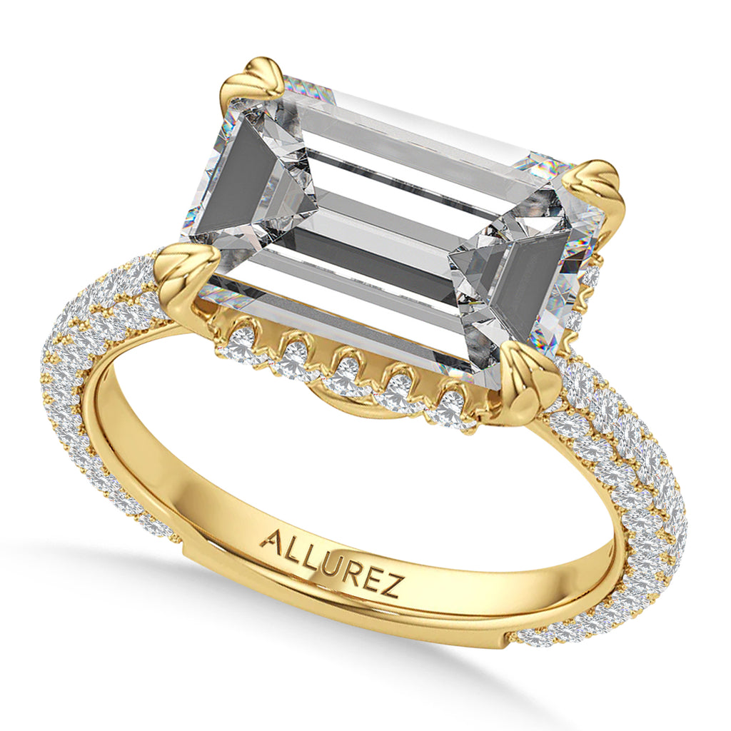 East-West Emerald Lab Diamond Engagement Ring 14K Yellow Gold (6.90ct)
