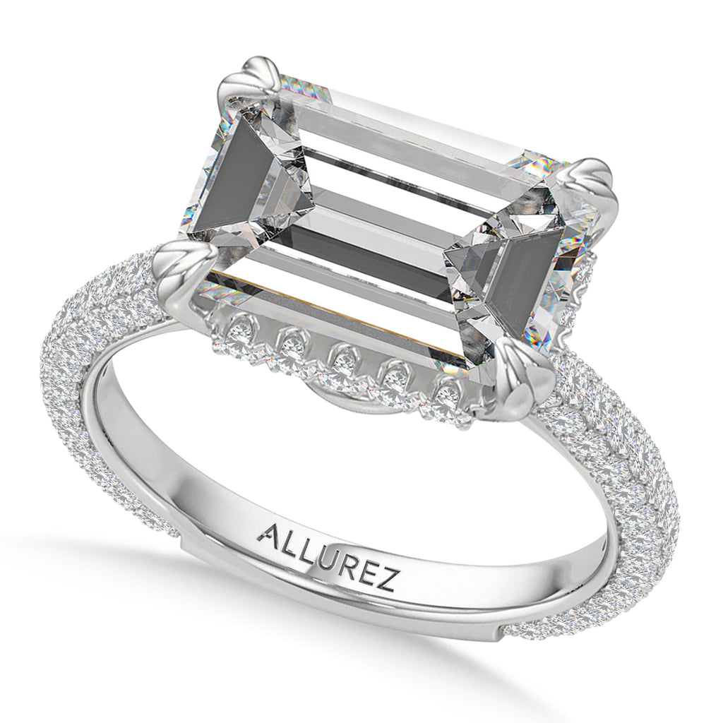 East-West Emerald Lab Diamond Engagement Ring Platinum (6.90ct)