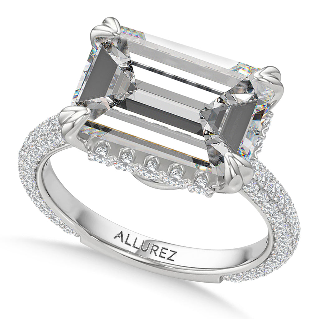 East-West Emerald Lab Diamond Engagement Ring Platinum (8.90ct)