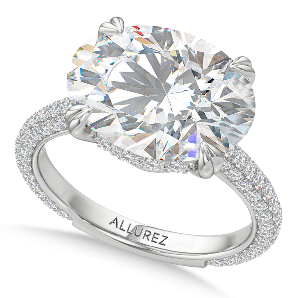 East-West Oval Lab Diamond Engagement Ring 14K White Gold (8.90ct)