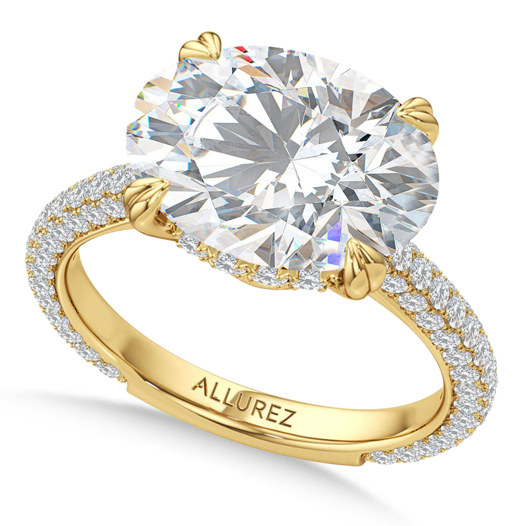 East-West Oval Lab Diamond Engagement Ring 14K Yellow Gold (6.90ct)