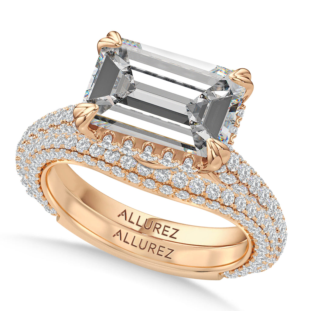 East-West Emerald Lab Diamond Bridal Set 14K Rose Gold (5.77ct)