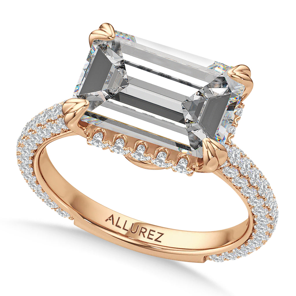 East-West Emerald Lab Diamond Bridal Set 14K Rose Gold (7.77ct)