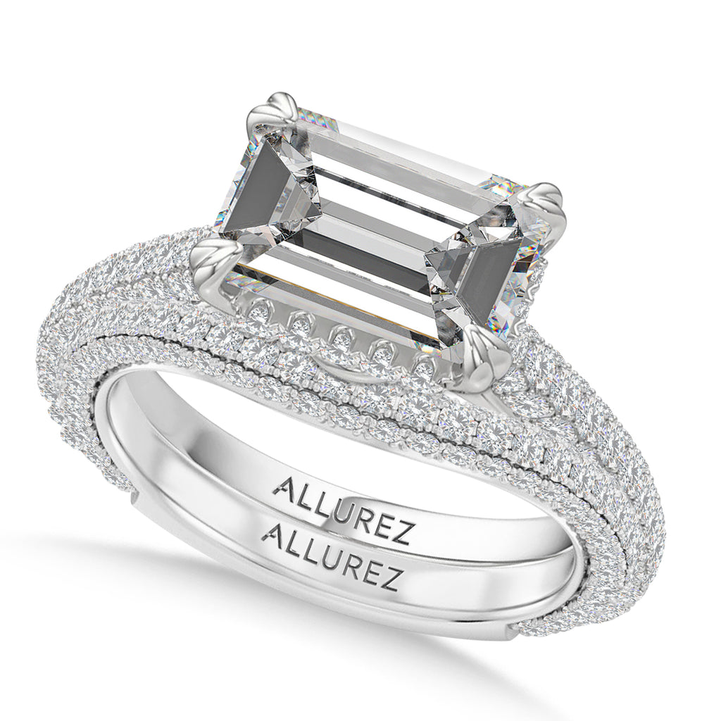 East-West Emerald Lab Diamond Bridal Set 14K White Gold (3.77ct)