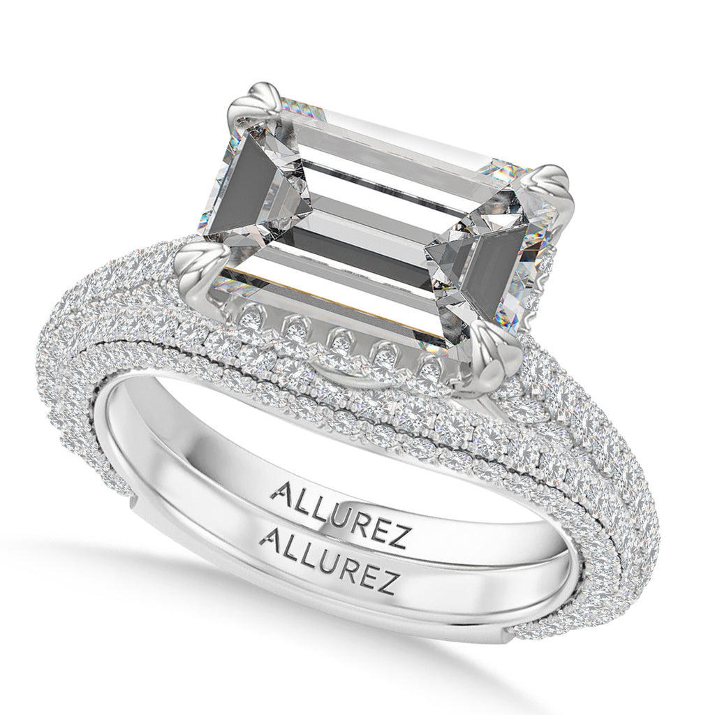 East-West Emerald Lab Diamond Bridal Set 14K White Gold (4.77ct)