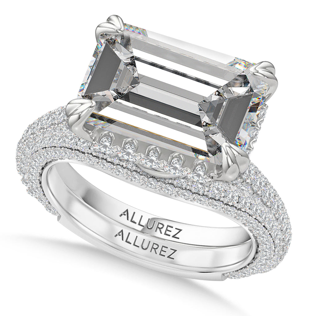 East-West Emerald Lab Diamond Bridal Set 14K White Gold (9.77ct)