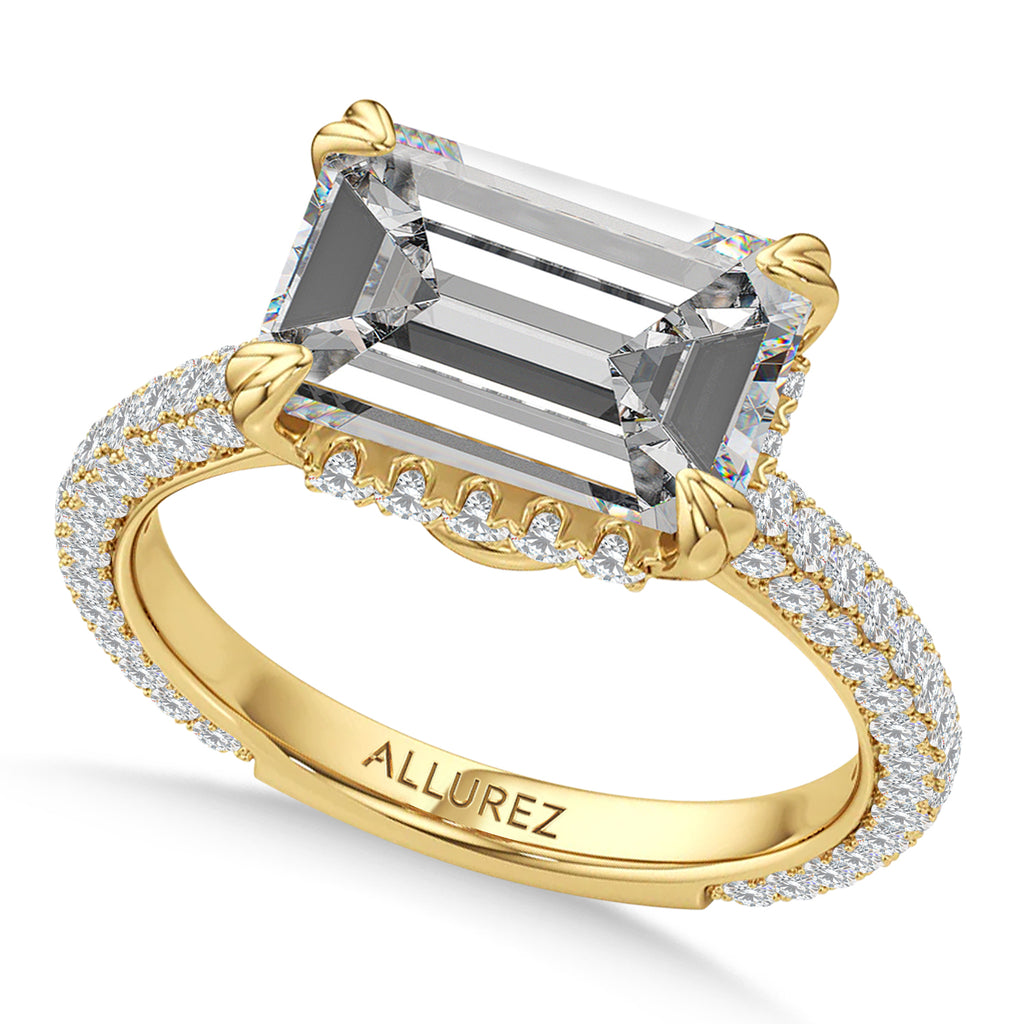 East-West Emerald Lab Diamond Bridal Set 14K Yellow Gold (5.77ct)