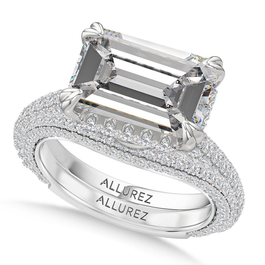 East-West Emerald Lab Diamond Bridal Set Platinum (7.77ct)