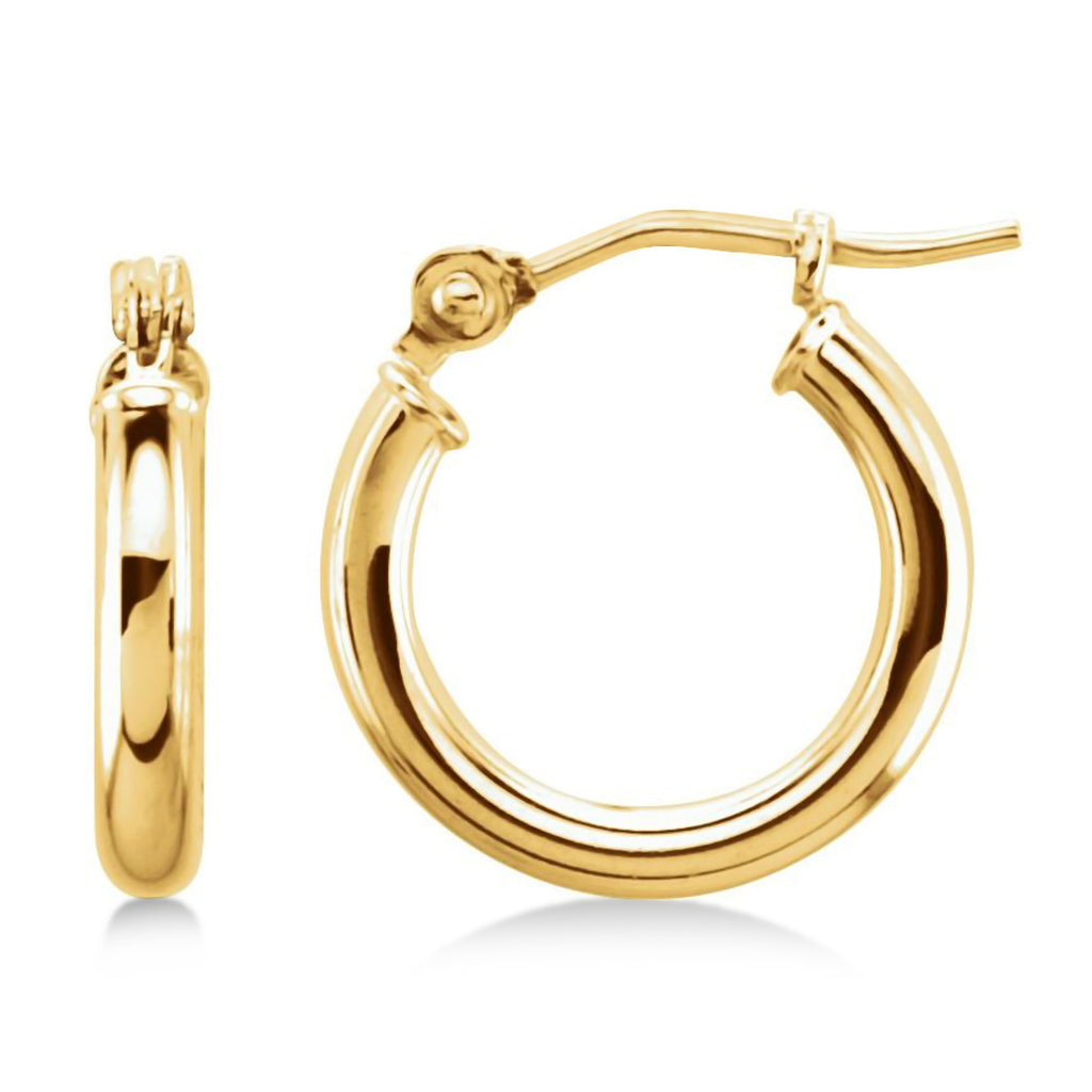 13mm Tube Huggie Hoop Earrings 14K Yellow Gold