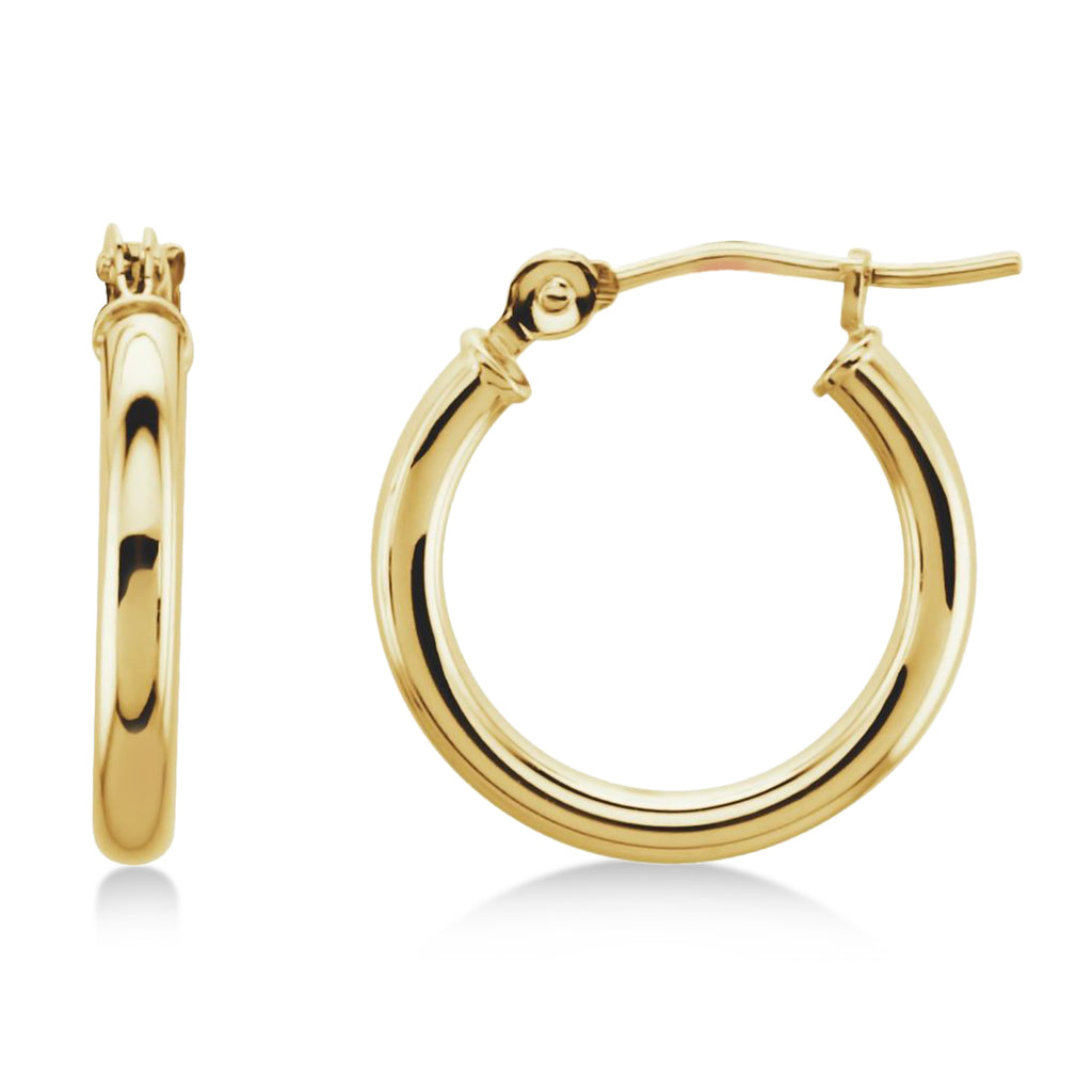 15mm Tube Huggie Hoop Earrings 14K Yellow Gold