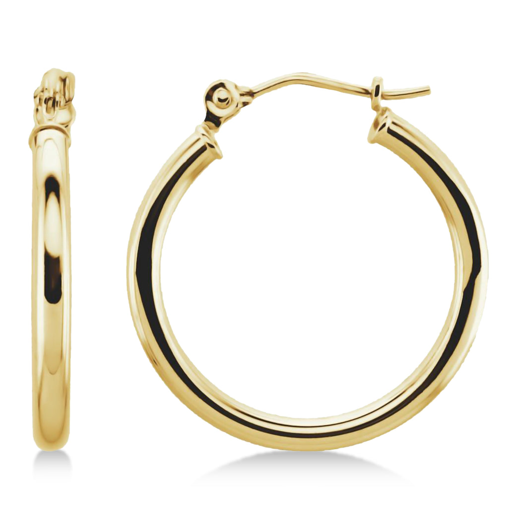 20mm Tube Huggie Hoop Earrings 14K Yellow Gold
