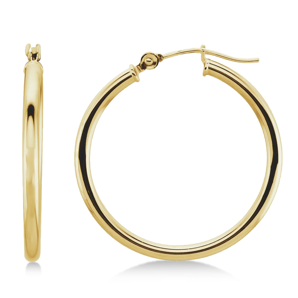 25mm Tube Huggie Hoop Earrings 14K Yellow Gold