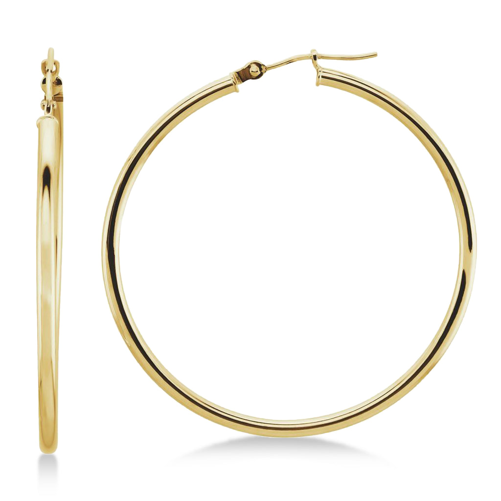 40mm Tube Huggie Hoop Earrings 14K Yellow Gold