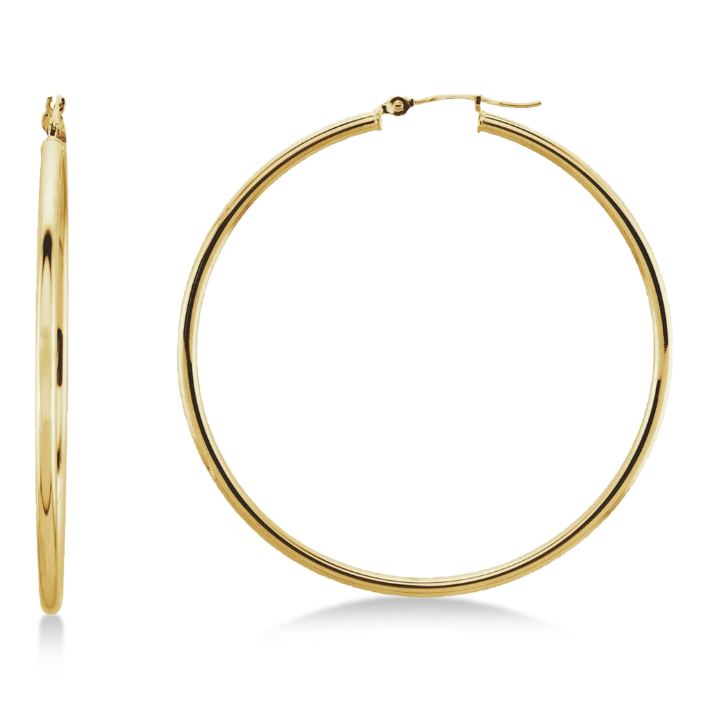 47mm Tube Huggie Hoop Earrings 14K Yellow Gold