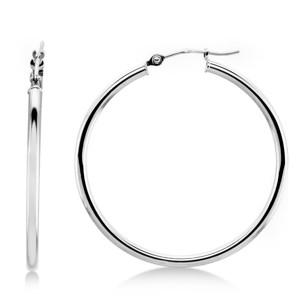 34mm Tube Huggie Hoop Earrings 14K White Gold