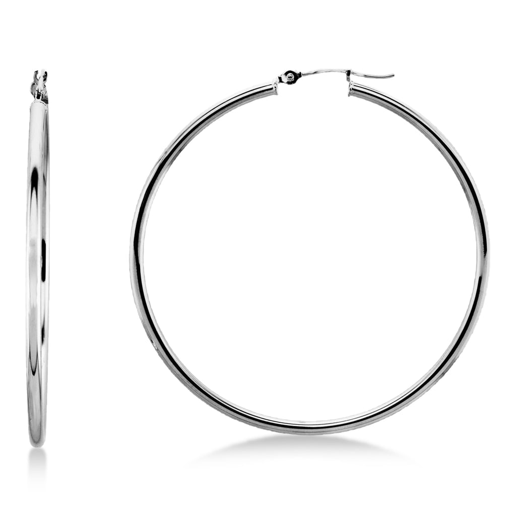 47mm Tube Huggie Hoop Earrings 14K White Gold