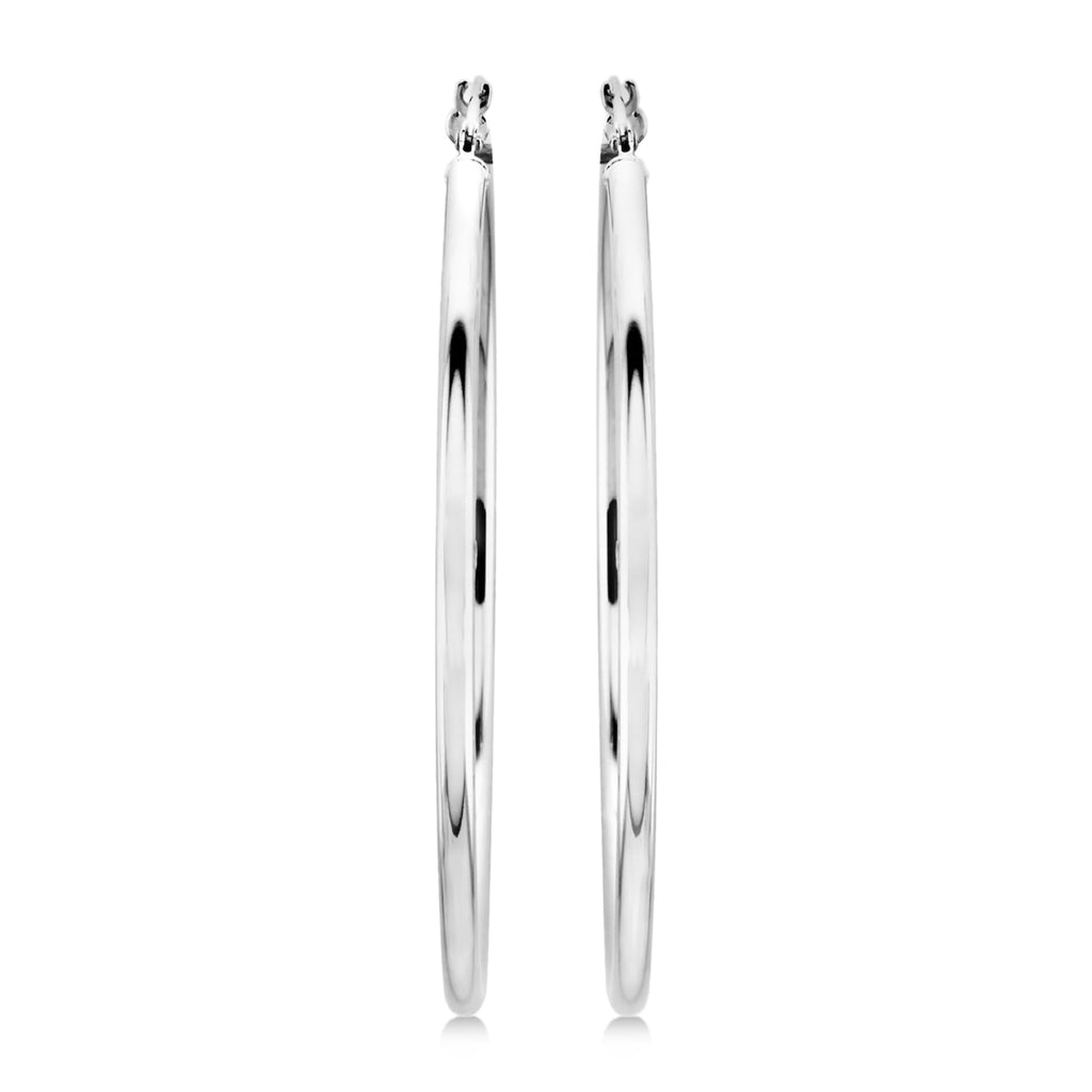 47mm Tube Huggie Hoop Earrings 14K White Gold