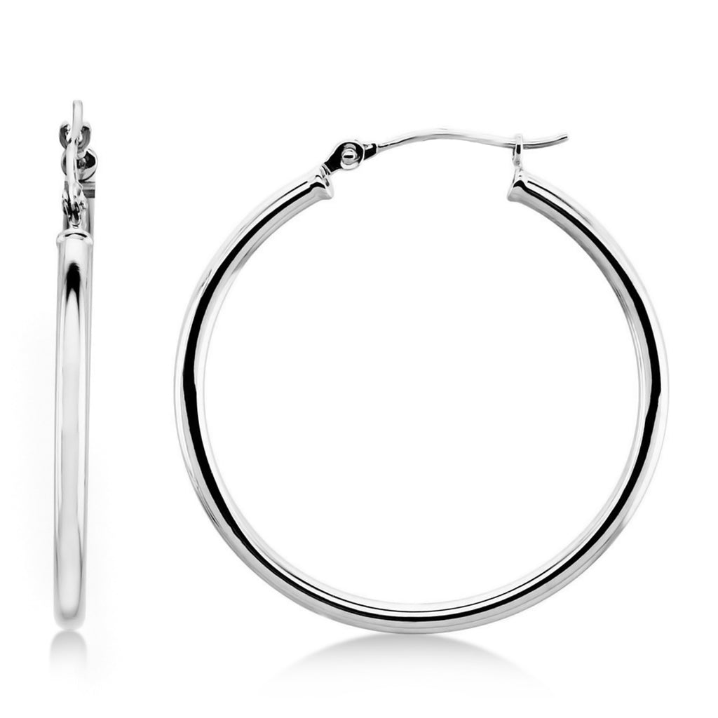 30mm Tube Huggie Hoop Earrings 14K White Gold