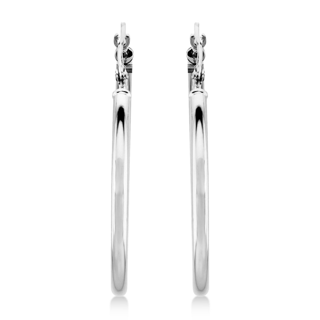 30mm Tube Huggie Hoop Earrings 14K White Gold