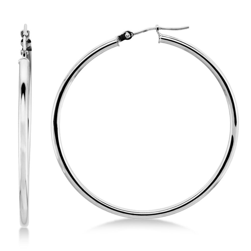 40mm Tube Huggie Hoop Earrings 14K White Gold