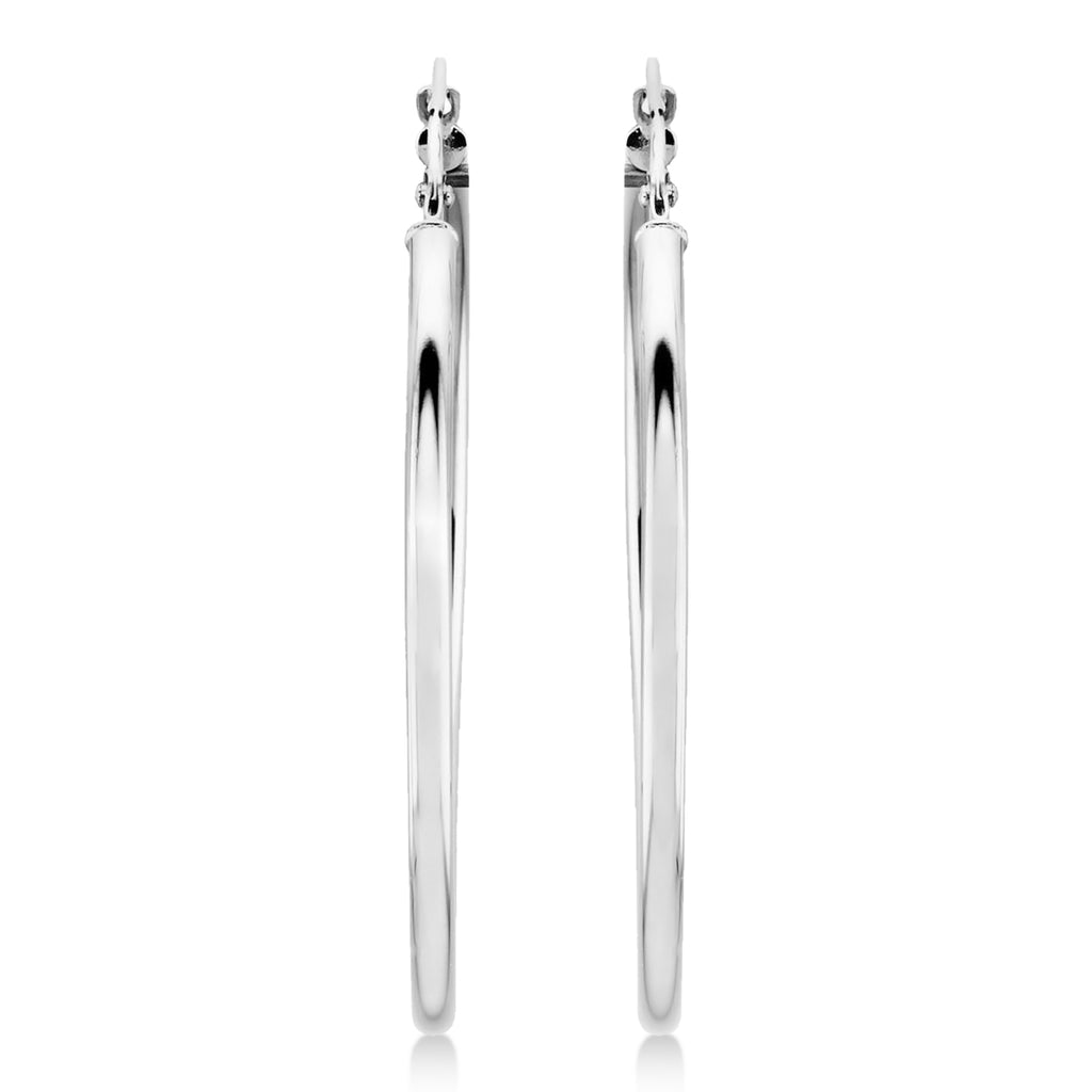 40mm Tube Huggie Hoop Earrings 14K White Gold