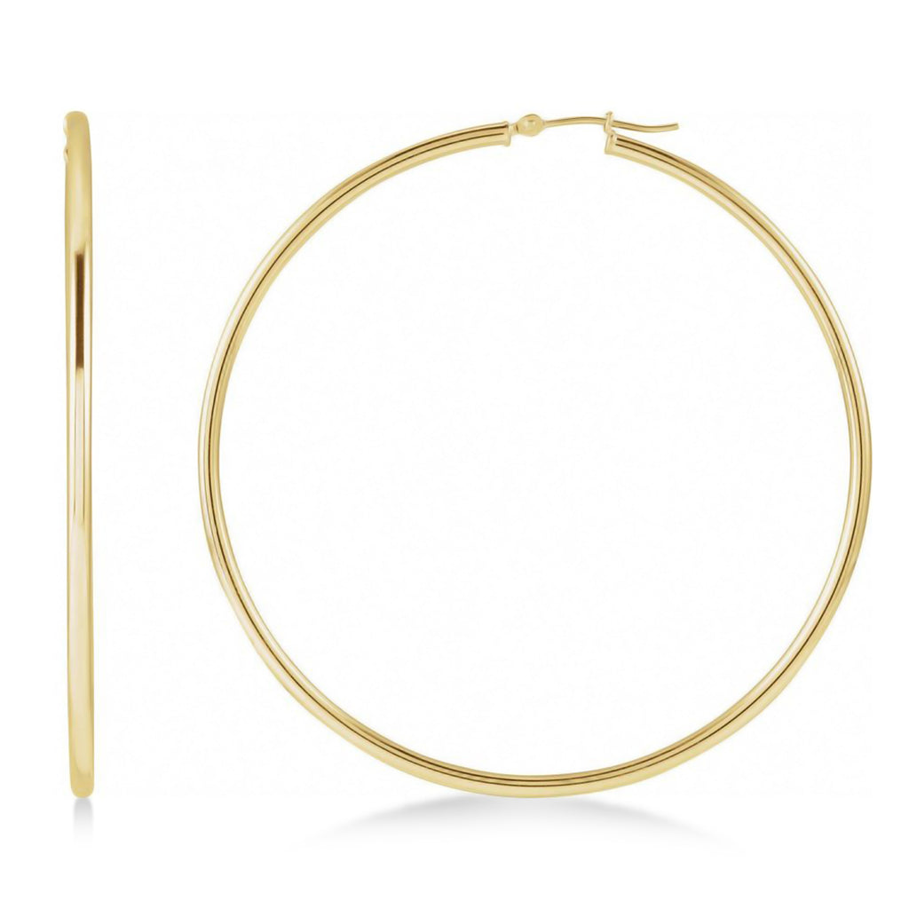 60mm Tube Huggie Hoop Earrings 14K Yellow Gold