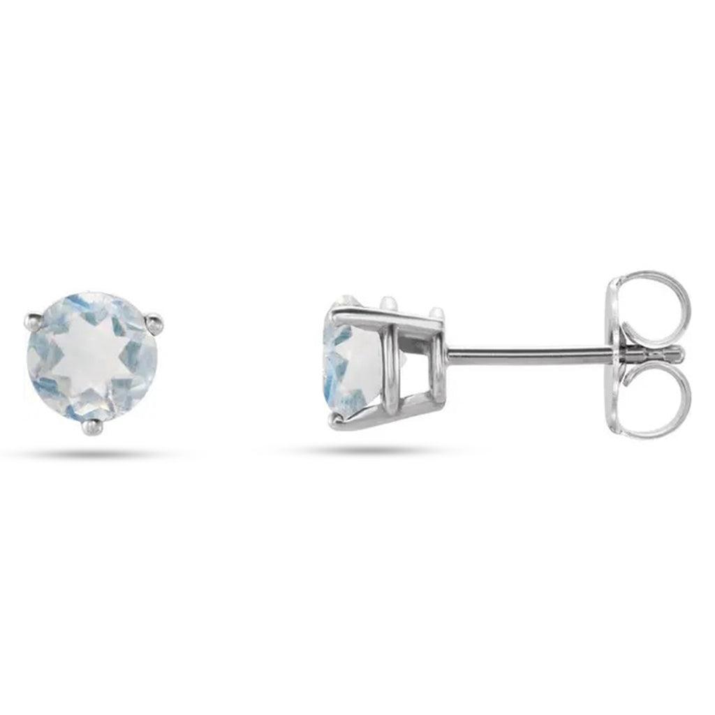 Natural Blue Sheen Moonstone Earrings 14K White Gold (0.10ct)