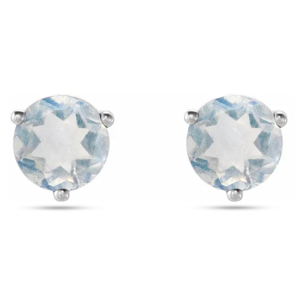Natural Blue Sheen Moonstone Earrings 14K White Gold (0.10ct)