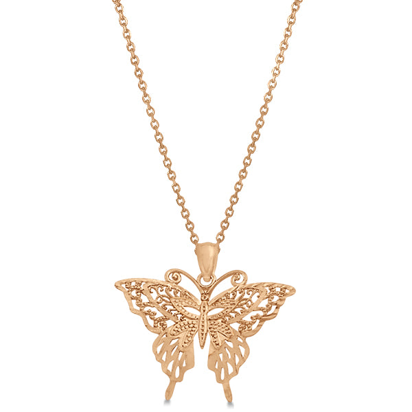 Butterfly Shaped Pendant Necklace 14K Rose Gold
