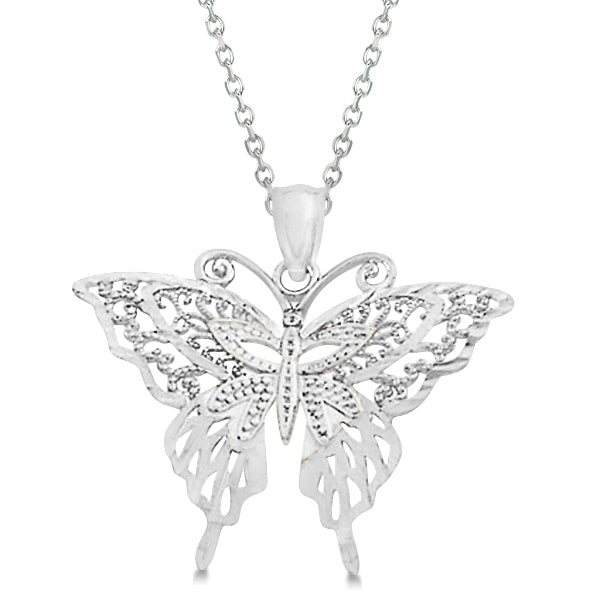 Butterfly Shaped Pendant Necklace 14K White Gold