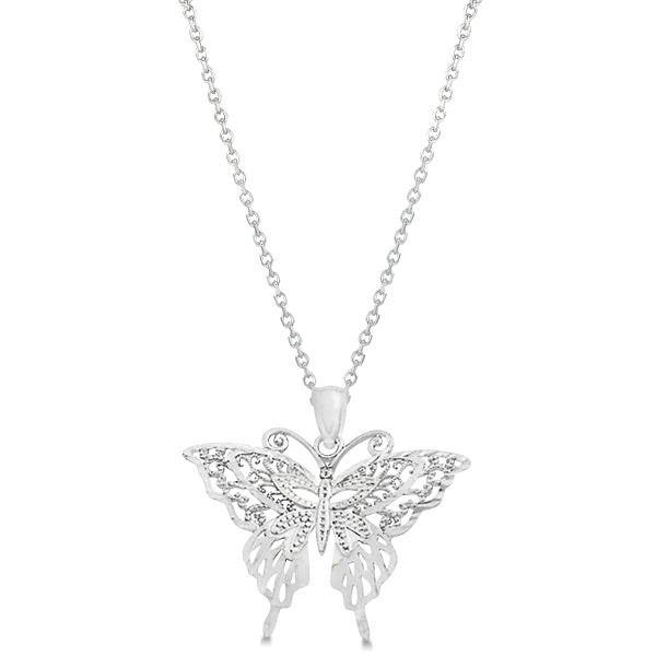 Butterfly Shaped Pendant Necklace 14K White Gold