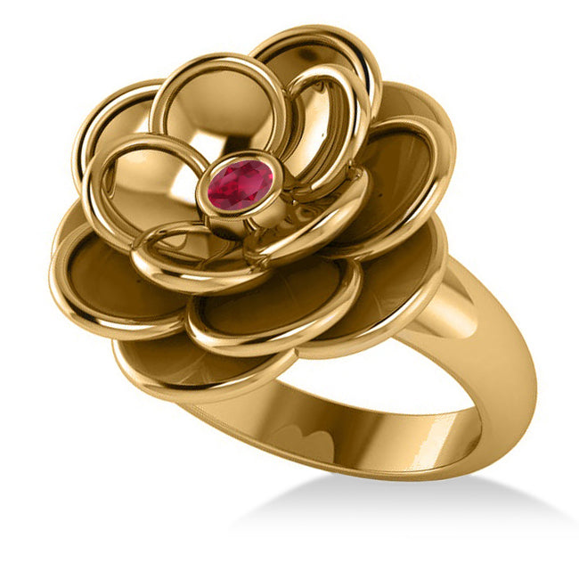 Ruby Flower Fashion Ring 14k Yellow Gold (0.06ct)
