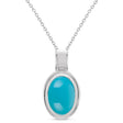 Oval Natural Cabochon Turquoise Pendant Necklace 14K White Gold (0.83ct)