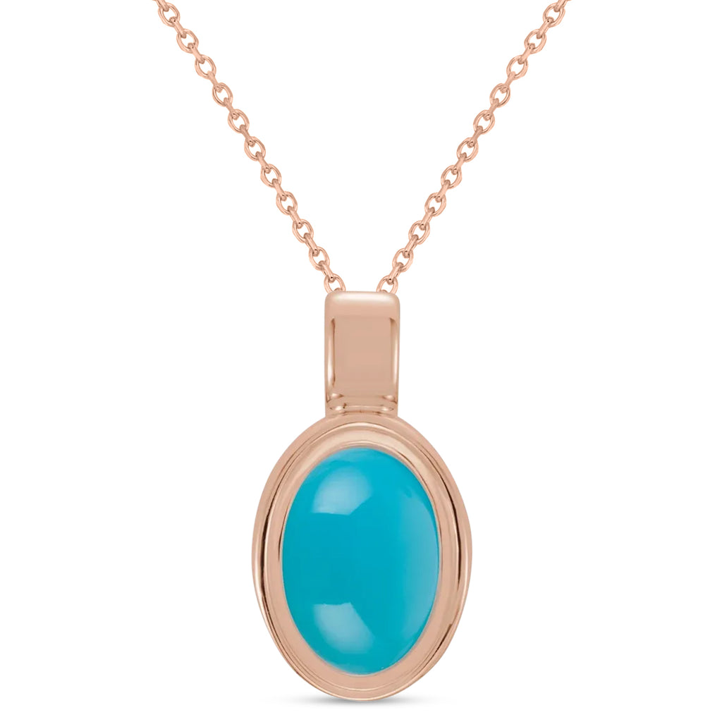 Oval Natural Cabochon Turquoise Pendant Necklace 14K Rose Gold (0.83ct)