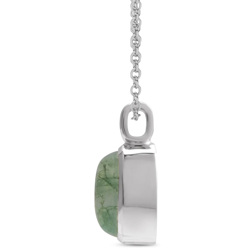 Oval Natural Cabochon Moss Agate Pendant Necklace 14K White Gold (0.72ct)