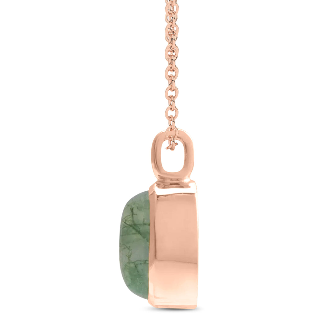 Oval Natural Cabochon Moss Agate Pendant Necklace 14K Rose Gold (0.72ct)