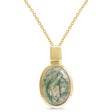 Oval Natural Cabochon Moss Agate Pendant Necklace 14K Yellow Gold (0.72ct)