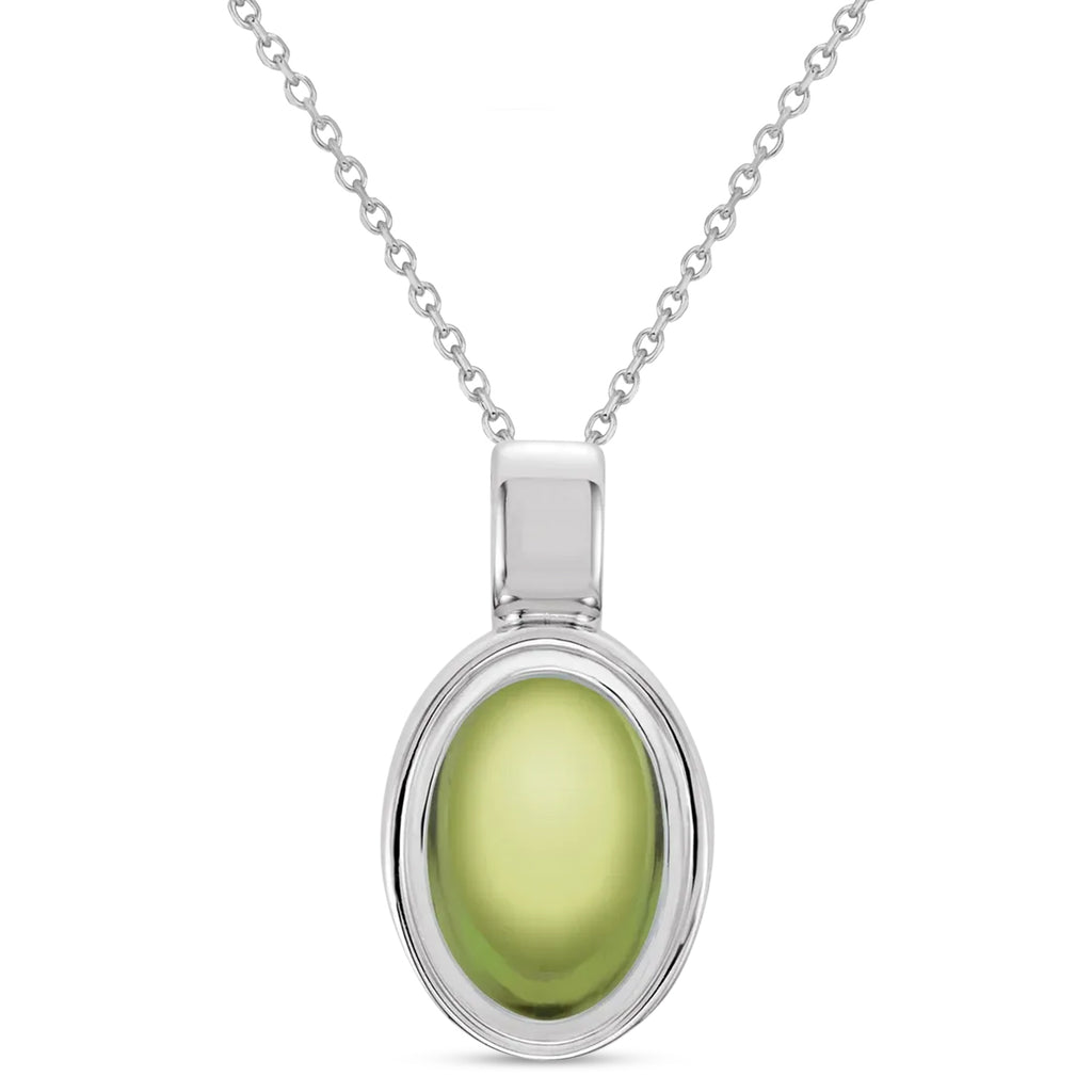 Oval Natural Cabochon Peridot Pendant Necklace 14K White Gold (0.86ct)