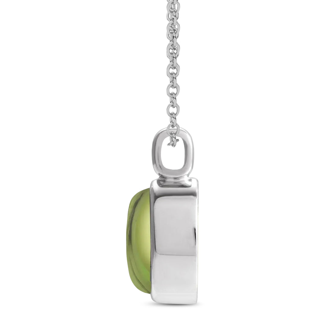 Oval Natural Cabochon Peridot Pendant Necklace 14K White Gold (0.86ct)