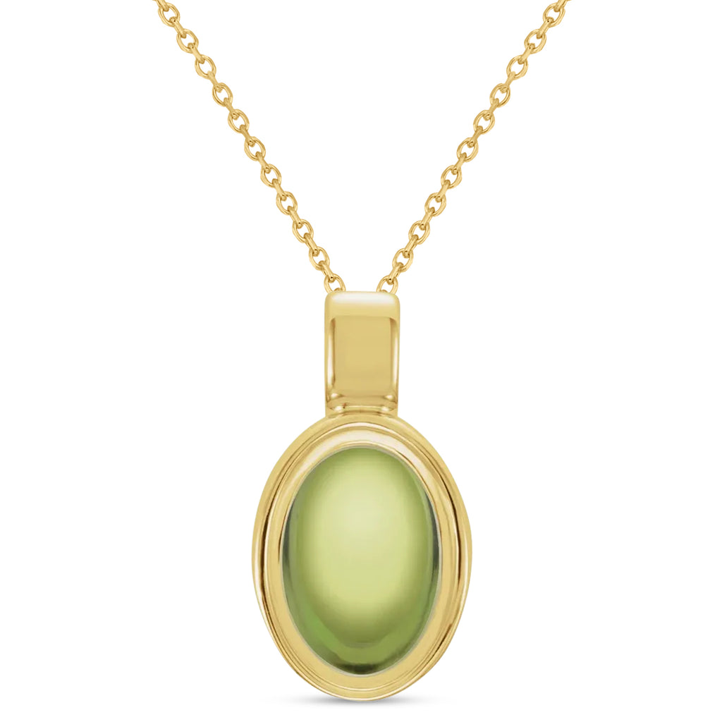 Oval Natural Cabochon Peridot Pendant Necklace 14K Yellow Gold (0.86ct)