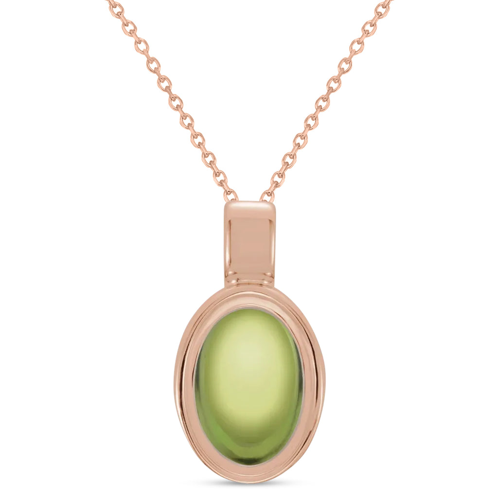 Oval Natural Cabochon Peridot Pendant Necklace 14K Rose Gold (0.86ct)