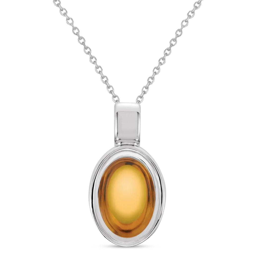 Oval Natural Cabochon Citrine Pendant Necklace 14K White Gold (0.96ct)