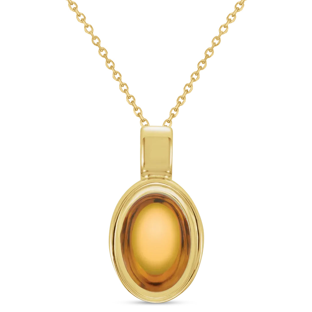 Oval Natural Cabochon Citrine Pendant Necklace 14K Yellow Gold (0.96ct)