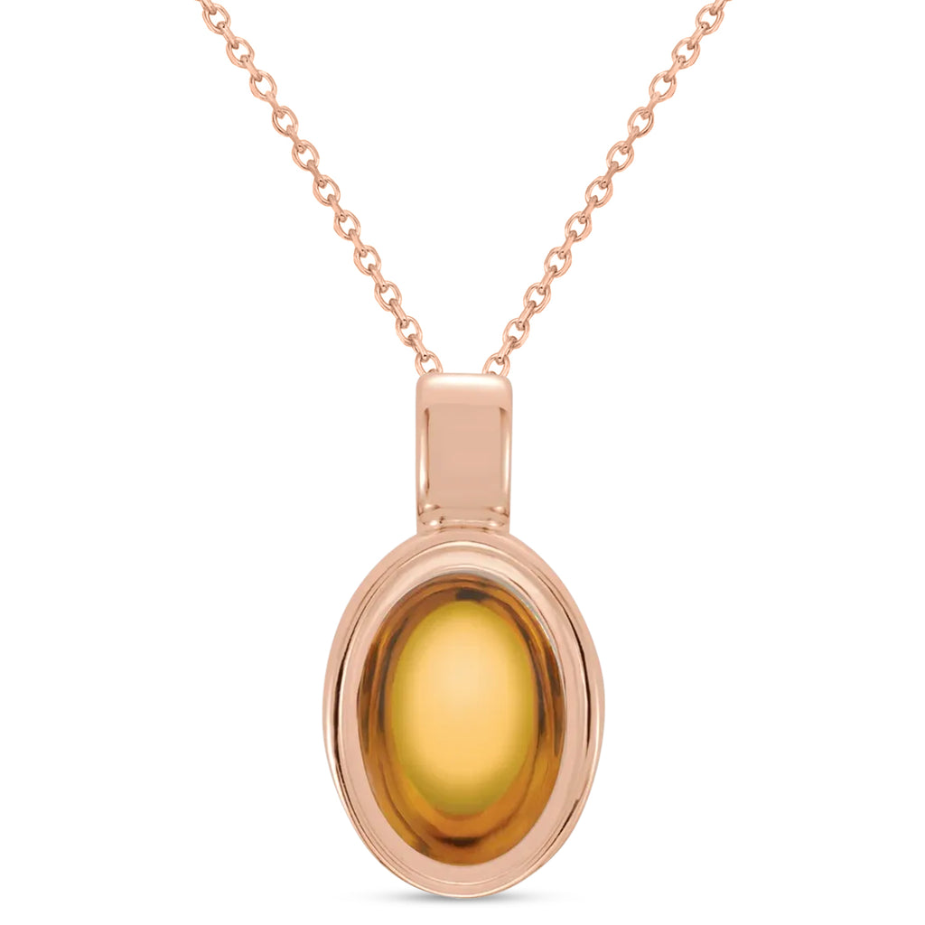 Oval Natural Cabochon Citrine Pendant Necklace 14K Rose Gold (0.96ct)