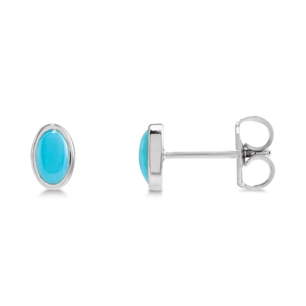 Oval Natural Cabochon Turquoise Stud Earrings 14K White Gold (0.26ct)