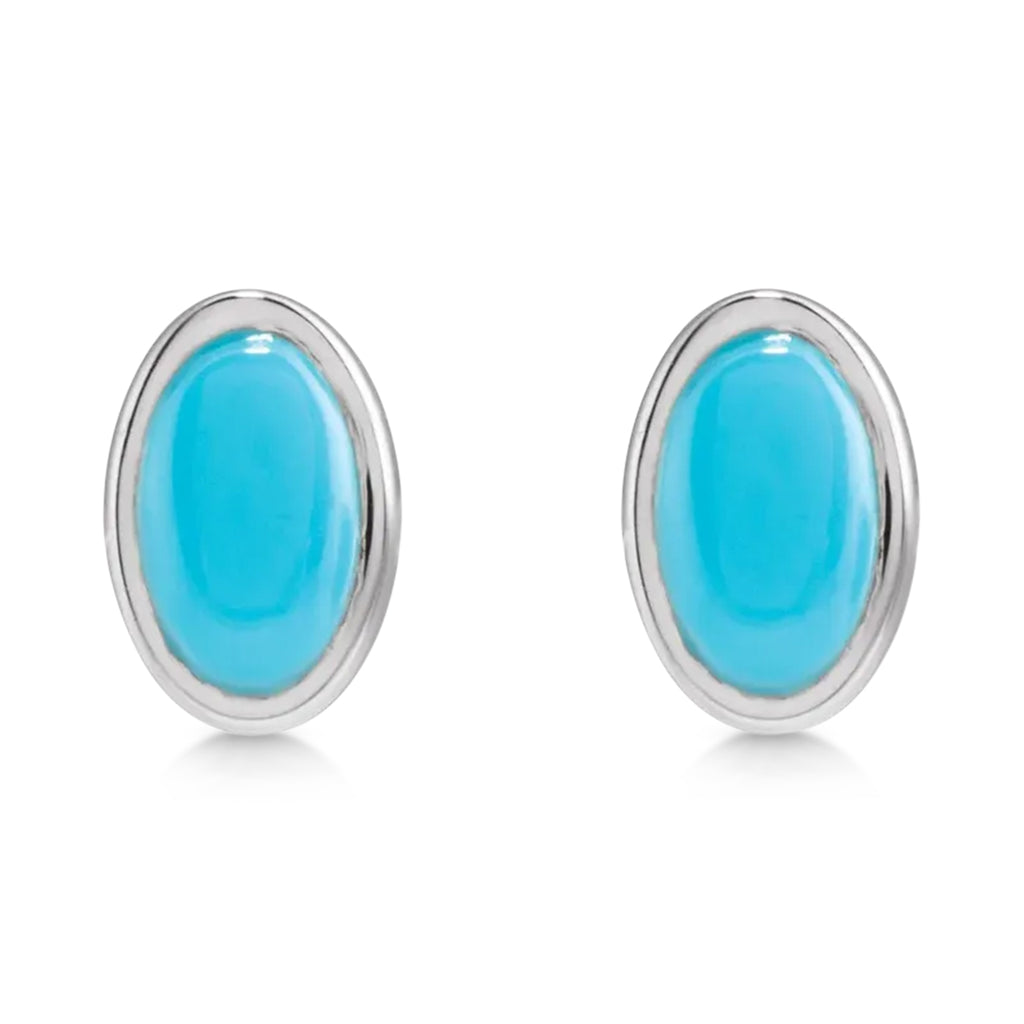 Oval Natural Cabochon Turquoise Stud Earrings 14K White Gold (0.26ct)
