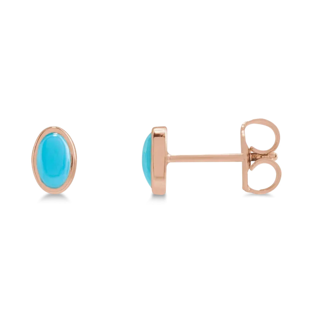 Oval Natural Cabochon Turquoise Stud Earrings 14K Rose Gold (0.26ct)