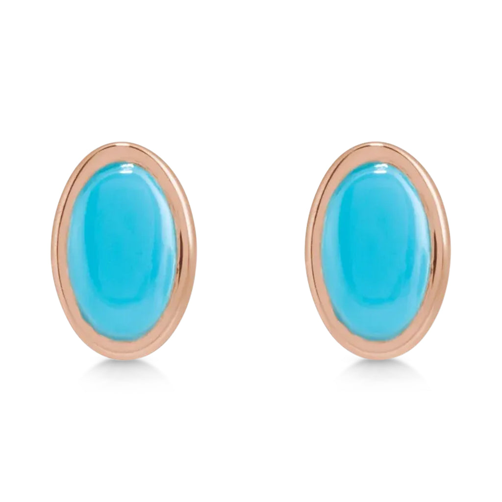 Oval Natural Cabochon Turquoise Stud Earrings 14K Rose Gold (0.26ct)