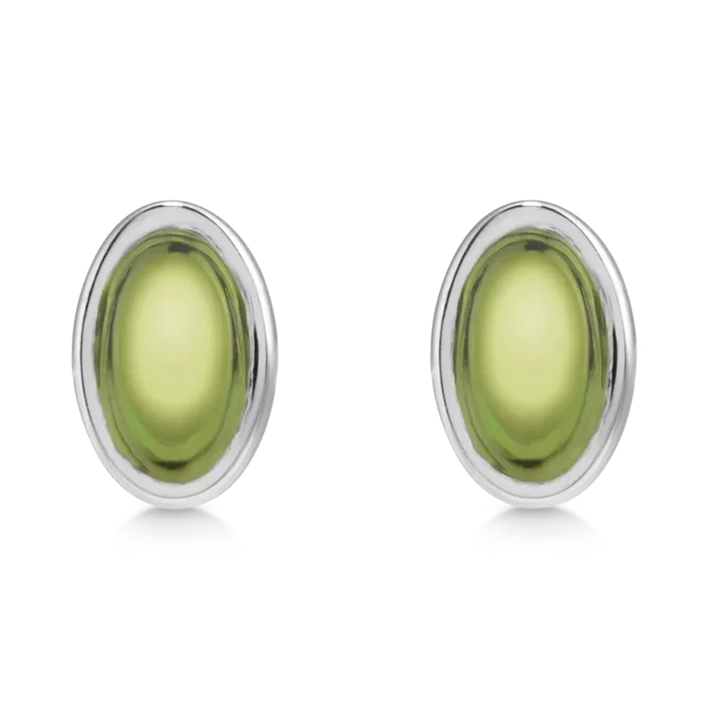 Oval Natural Cabochon Peridot Stud Earrings 14K White Gold (0.32ct)