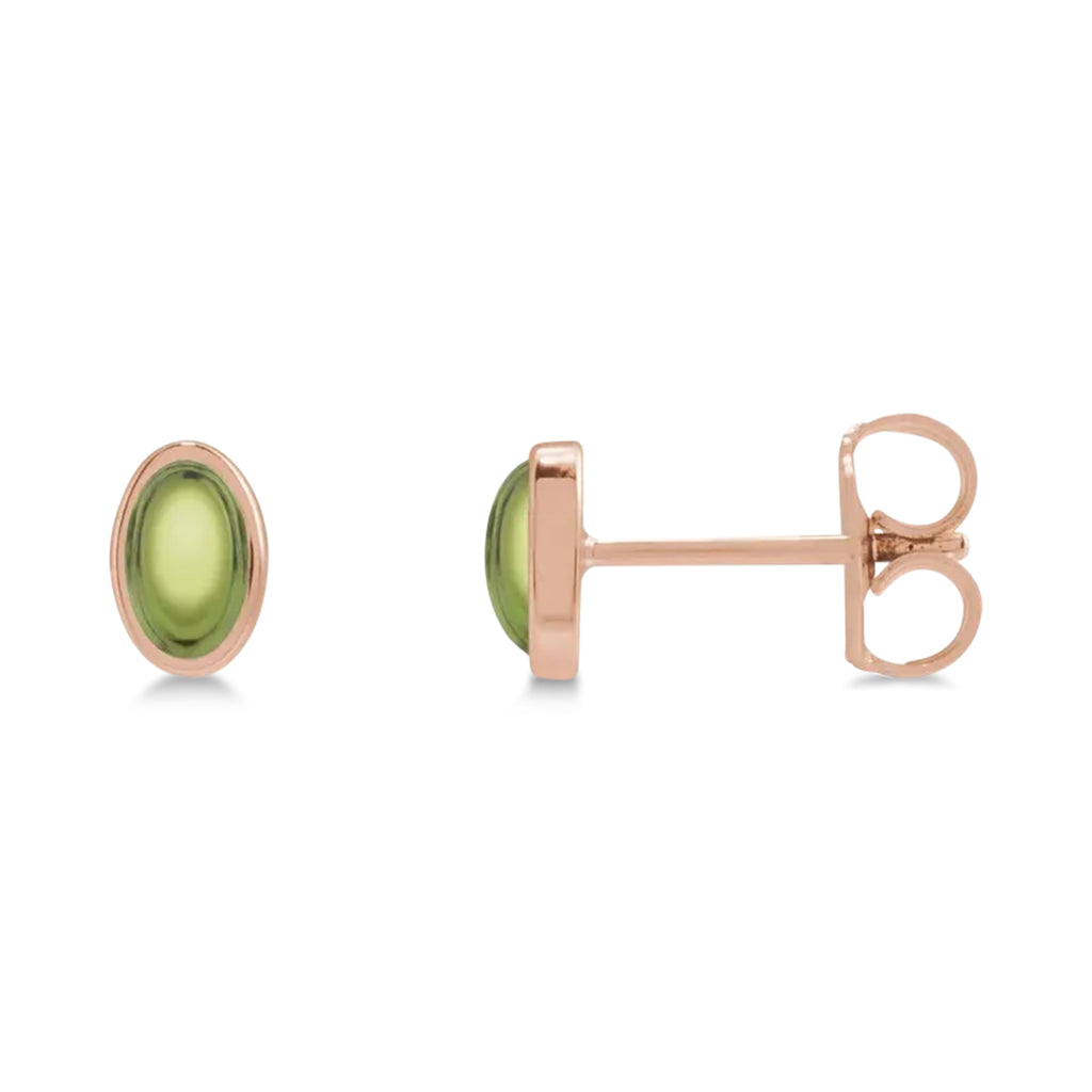 Oval Natural Cabochon Peridot Stud Earrings 14K Rose Gold (0.32ct)